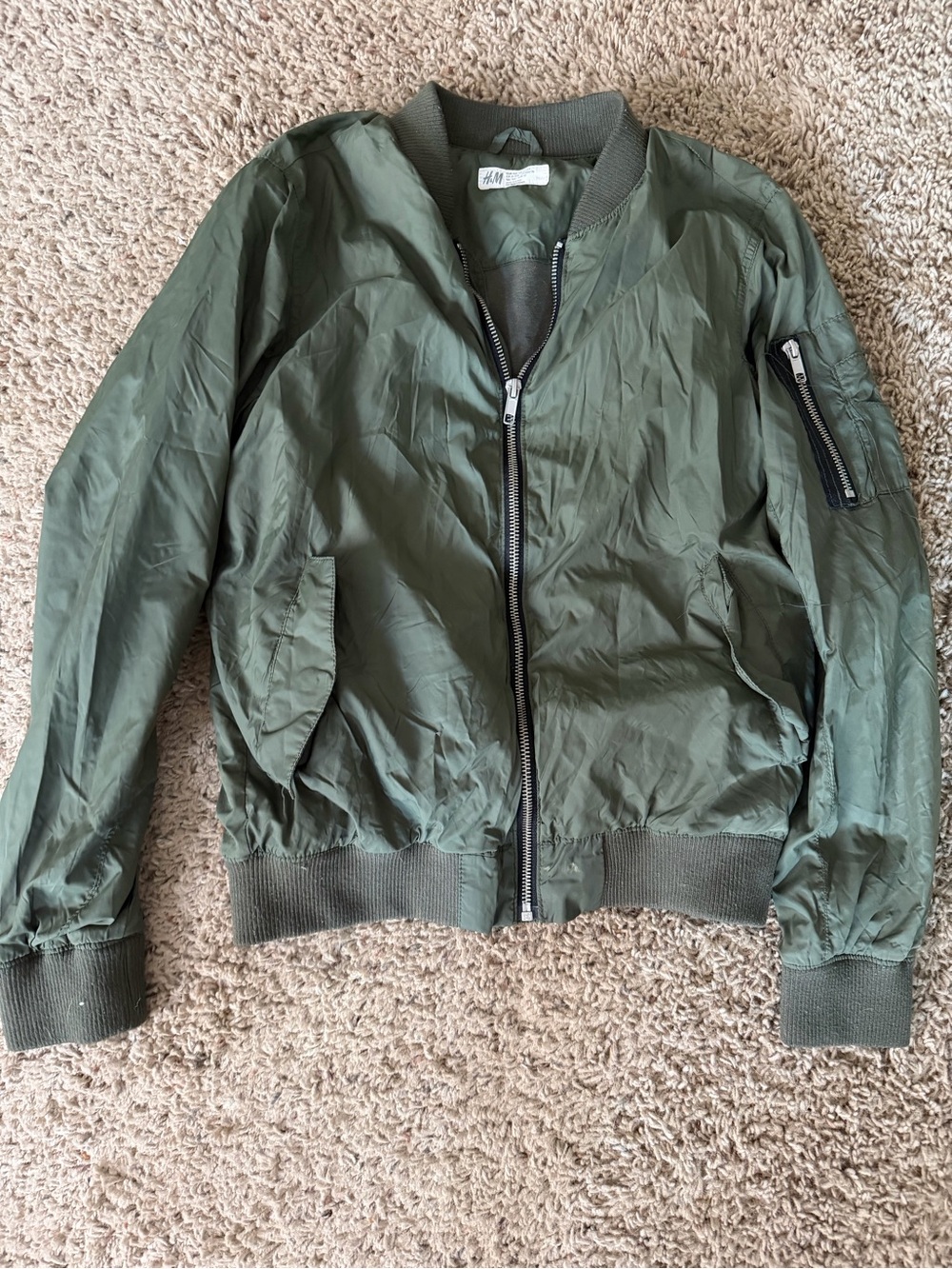 H&M Men's Army Green Lightweight Bomber Jacket